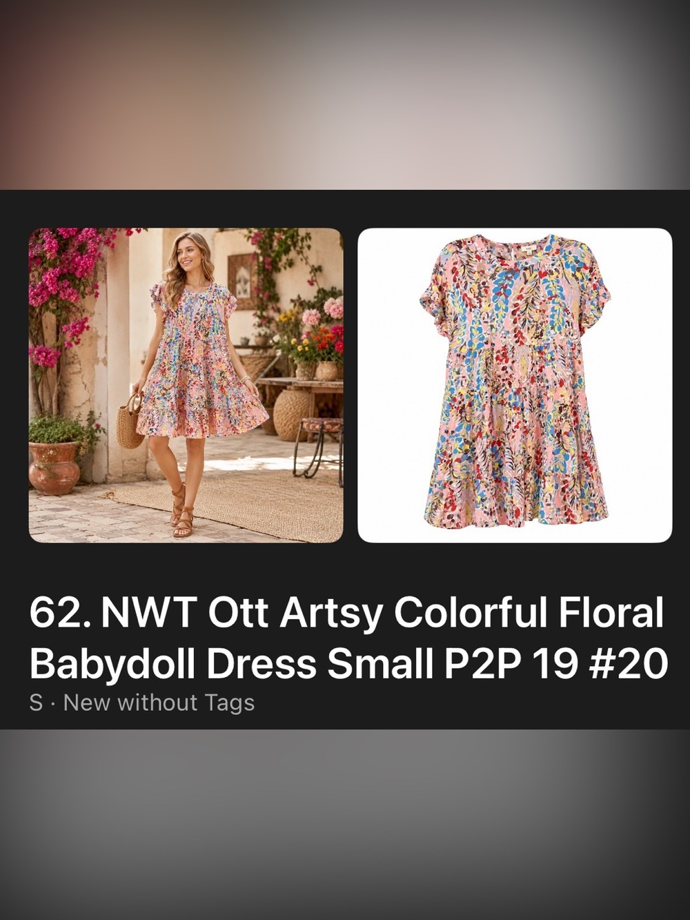Floral Tiered Short Sleeve Women's Top/Tunic- Pink Multi